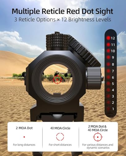 EZshoot with 2 MOA Dot & 40 MOA Circle - Multi-Reticle, Red/Green, 1x20mm, Motion Awake Technology, 20,000 Hours Battery Life (Red Dot Variation)