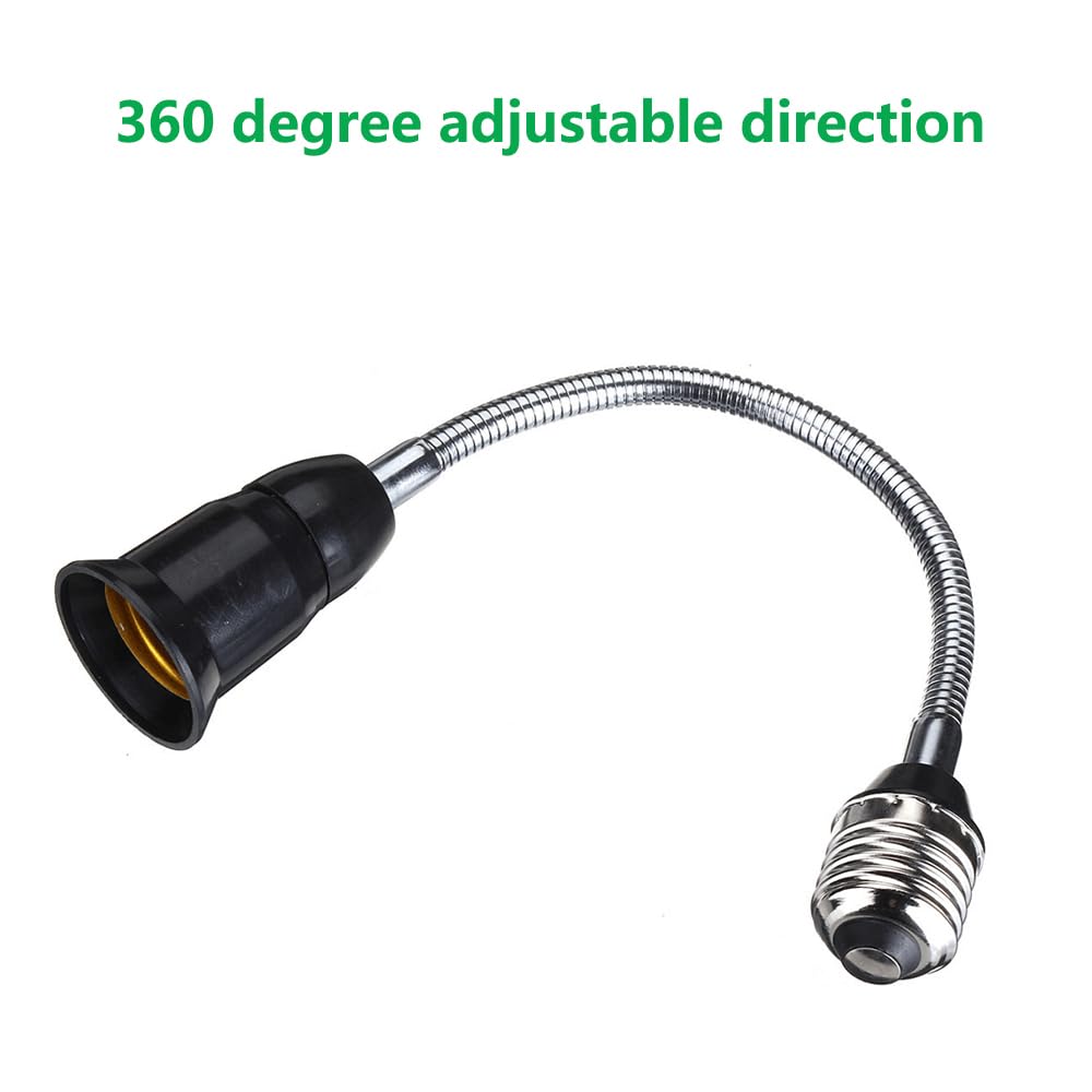 E26/E27 40cm/16 inch Extension Socket Extender Adapter, E26 to E26 Flexible Extension, All-Directional Adjustable Standard Medium Light Bulb Socket Converter,Black (2 Pack)