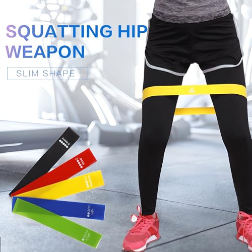 5-Piece Resistance Loop Band Set - Durable Long Exercise Bands with Carry Bag