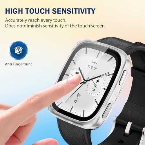 Riwoauoo 2 Pack Square Screen Protector Case for Amazfit Active 2 - Clear + Clear, 44x37mm