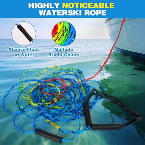 75FT Water Ski Rope with Floating Handle - Multi-Colors