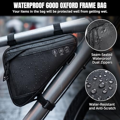 Bike Frame Bag - Water-Resistant Reflective Triangle Storage Bag, 2L - Black
