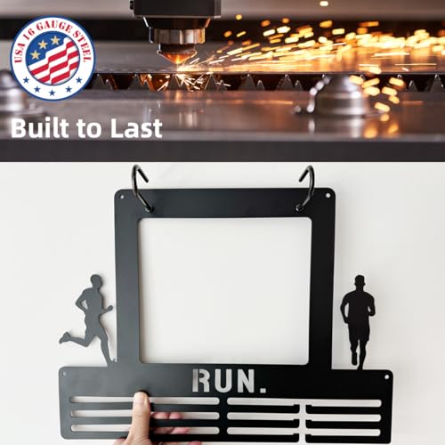 Race Bib & Medal Display - 16" Metal Hanger, Holds 45+ Medals, Black - Hers