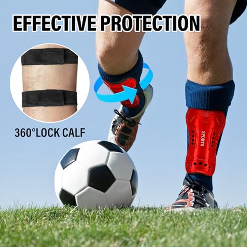 Youth Soccer Shin Guards - 2 Pairs Protective Shin Pads M Red Black