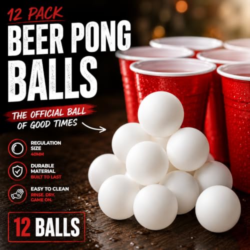40mm Beer Pong Balls - Durable Seamless White Ping Pong Balls, 12 Pack