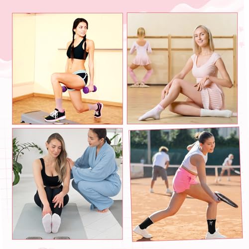 Grip Socks for Women - Cotton Ruffle Bow Yoga & Pilates - 5-Pair Set - Off-white, Pink, White, Black, Gray
