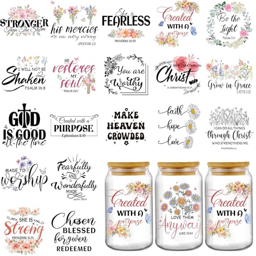 Christian UV DTF Cup Wraps - 20 Sheets for 16 oz Glass Mug | God Is Good Religious Transfer Decals