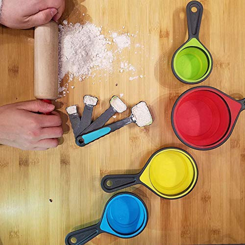 Collapsible Silicone Measuring Cups & Spoons Set - Blue, 8 Piece
