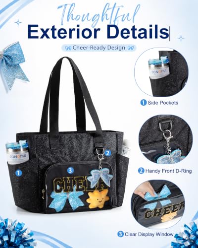 Trahzia Glitter Cheer Tote Bag with 15.6-Inch Laptop Compartment - Large Capacity Sports & Cheerleading Bag