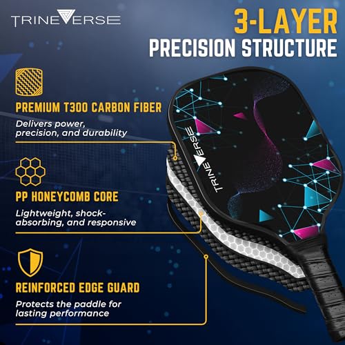 Trineverse T300 Carbon Fiber Pickleball Paddles Set of 2 – 15.7 x 7.8 in, 7 oz, with Accessories