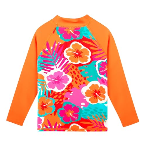 Girls Long Sleeve Rash Guard Set with UPF 50+ - 7-8 Years B2 Orange Flower