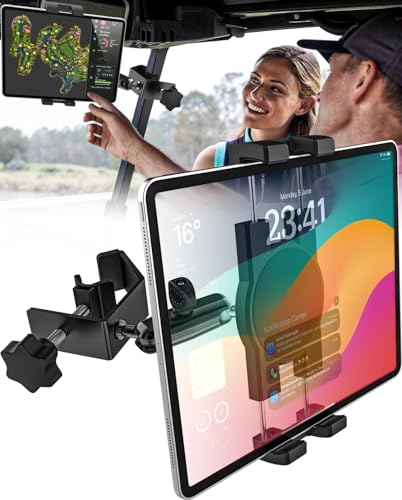 Golf Cart Tablet Holder with Square Clamp for Front Roof Strut | Anti-Vibration Phone Mount