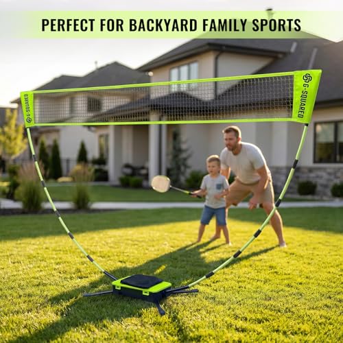 G-SQAURED Green Portable Badminton Net Kit - 5FT Freestanding, Lightweight, Quick Setup, with Storage & Built-in Weight Bag