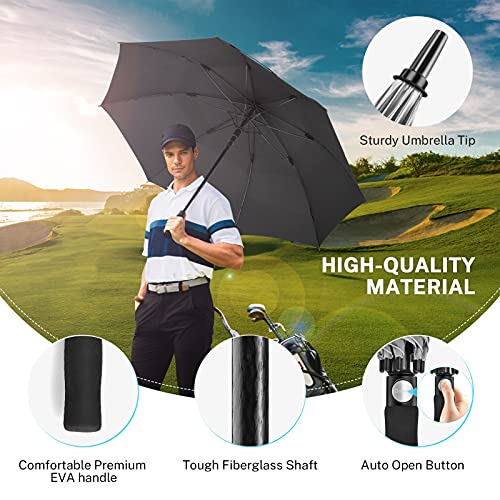 62 Inch Golf Umbrella - Auto Open, Windproof, UV Protection - Silver/Black