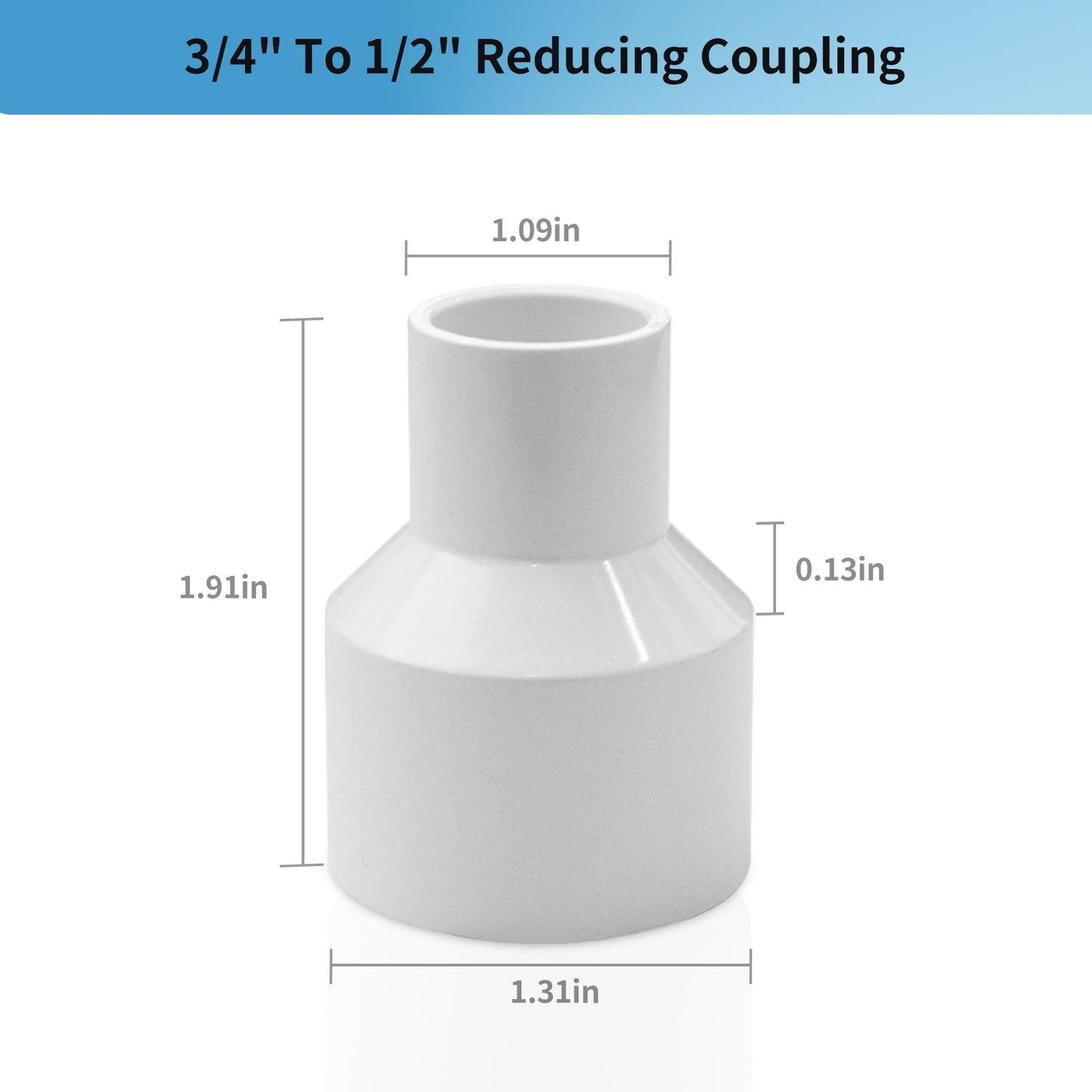 LESSO PVC Pipe Fitting - Reducing Coupling (SOC × SOC), 3/4 to 1/2 Inch Fitting, High-Flow SCH40 Pipe Fitting for Plumbing, Irrigation, Pool, Spa, DIY Projects and NSF Certified (Pack of 10)