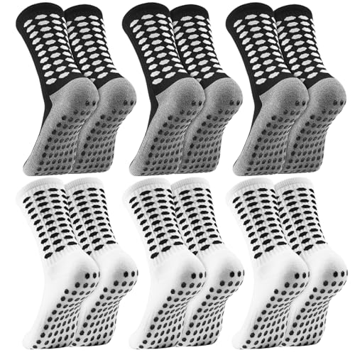 Non-Slip Grippy Soccer Socks for Men - Black White, 6 Pairs