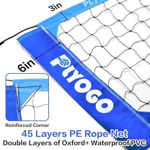 Heavy Duty Volleyball Net Set - 32FT Height Adjustable, Blue