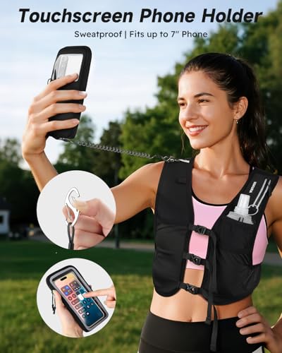 Lightweight Running Vest with 500ML Flask & Phone Holder - Black, Medium