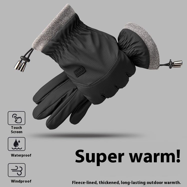 Waterproof Sherpa-Lined Ski Gloves for Men & Women - Black