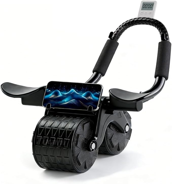 Ab Roller Wheel with Elbow Support & Knee Mat - Black