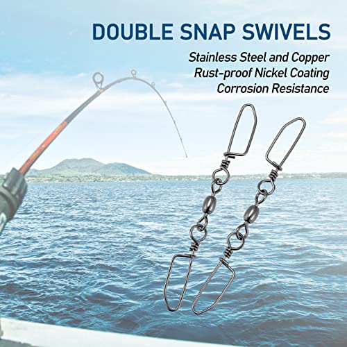 Dr.Fish 20 Pack #4/0*6 Saltwater Stainless Steel Double Snap Swivels - 220LB