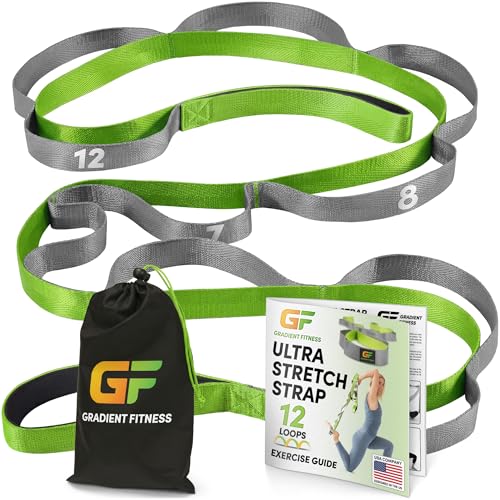Stretching Strap for Physical Therapy - Green/Grey, 8' with 12 Loops