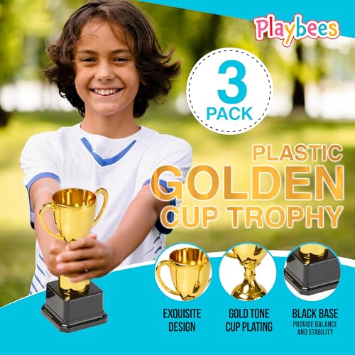 Gold Plastic Trophies Set - 7 Inch Award Cups for Kids