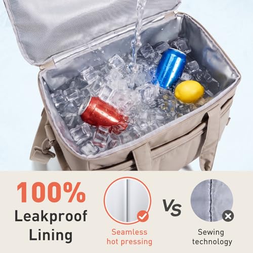TOURIT Brown Puffer Cooler Bag 48 Cans / 32L Waterproof Beach Picnic