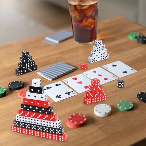 100-Piece Casino Dice Set - 16mm Colored Acrylic Dice - Red, Black, White