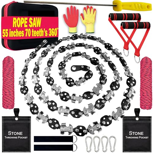 55 Inch Dual-Sided Rope Chainsaw with 70 Sharp Teeth for Tree Limb Cutting