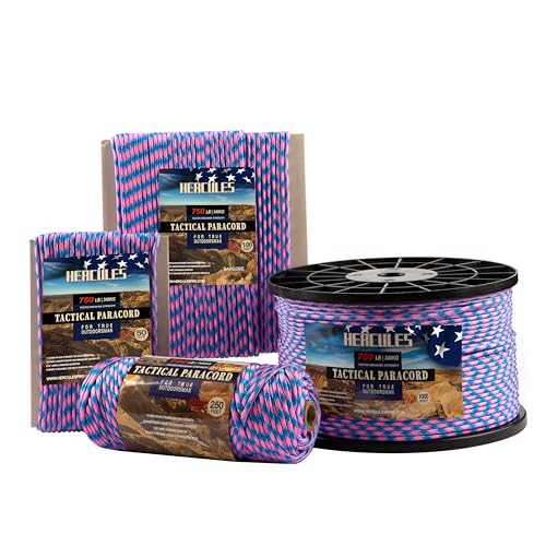 Paracord Utility Rope - 750lb Strength, 4mm, 50FT - Pink Blue Plaid