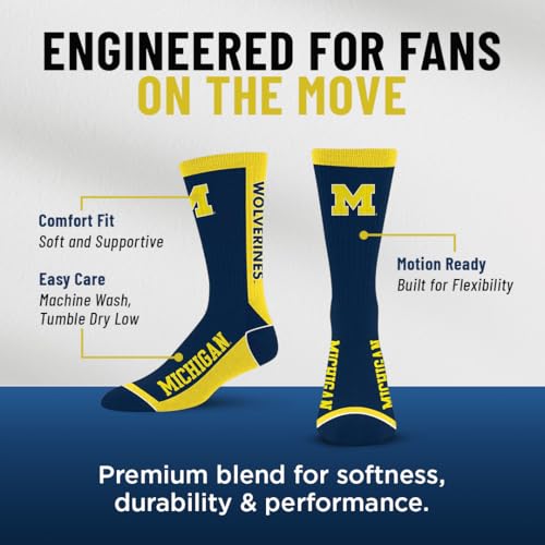 Michigan Wolverines MVP Crew Socks - For Bare Feet Officially Licensed, Large