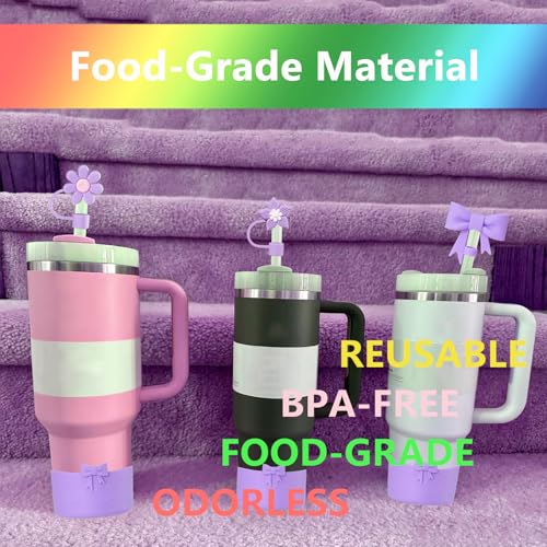 Stanley Tumbler Accessories Set - 4 Silicone Straw Covers & 2 Bow Boots - Purple