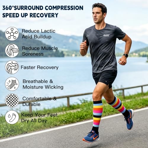 Compression Socks for Women & Men - 20-30mmHg Knee High - Large-X-Large Multicoloured