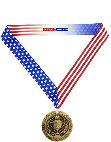 Gold 1st Place Medal - 3 Inch Wide with Stars & Stripes Ribbon