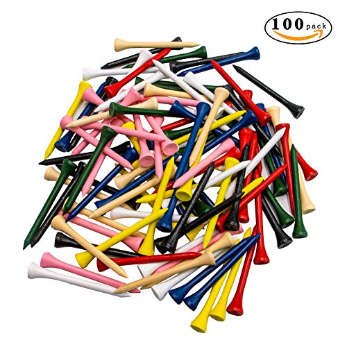 Natural Wood Golf Tees Pack - Mixed Color 3-1/4 Inch, 100 Count