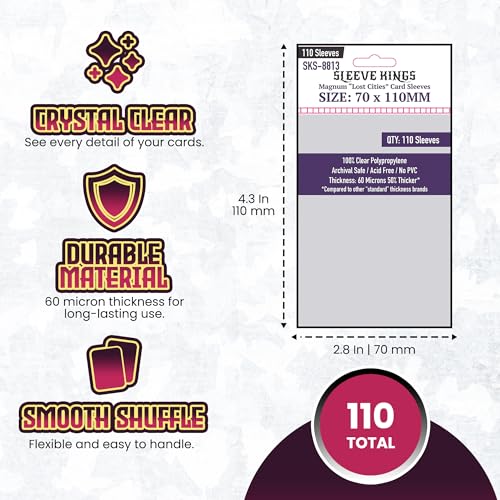 Large Card Sleeves – 110 Pack, Clear 60 Micron, 70 x 110 mm - Magnum Lost Cities