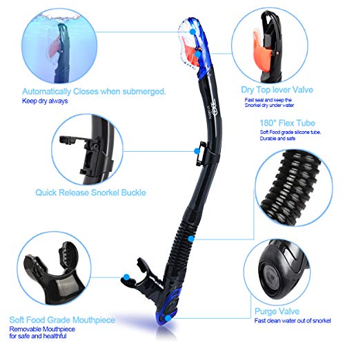 Dry Snorkel with Food-Grade Silicone Mouthpiece - Blue