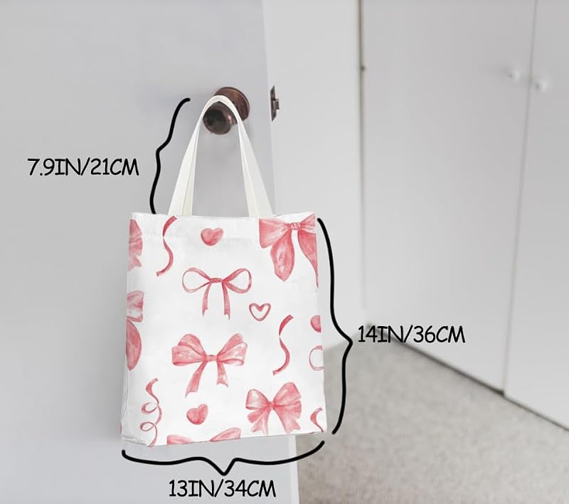 Canvas Tote Bag with Heart Bowknot Design - Reusable Shopping & Party Bag