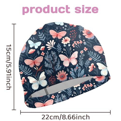 Fabric Swim Cap - Elastic and Breathable for Short Hair - R-3 Butterfly Flower