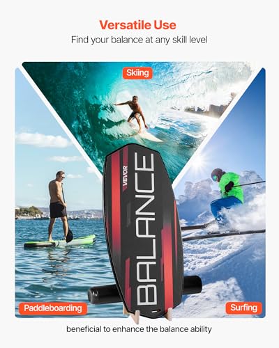 VEVOR 32 Inch Balance Board Trainer for Adults - 2-in-1 Wooden Wobble & Surf Training Equipment with Roller, Magnetic Stoppers, Storage Rack