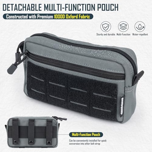 QualyQualy Grey Wading Fishing Belt with Rod Holder & Tackle Pack – Adjustable Waterproof Waist Belt for Fly & Spinning Rods