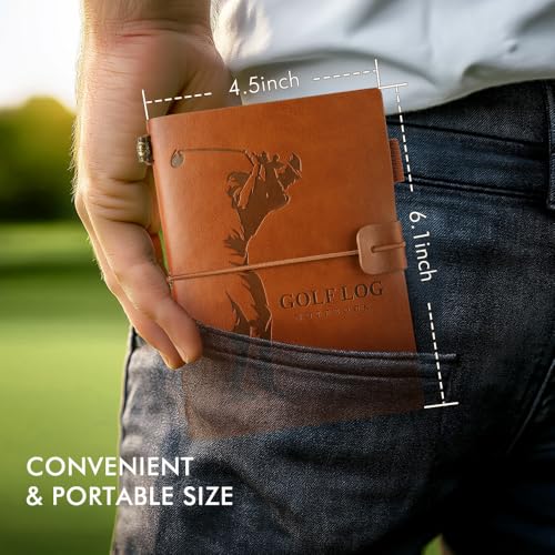 Golf Scorecard Book with Pencil - Splashproof PU Leather, Brown