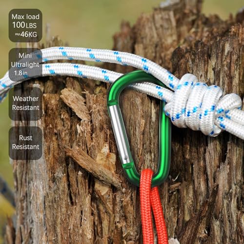 H&W 1.8'' 32pcs Small Aluminum Carabiner D Ring 8 Colors, Durable