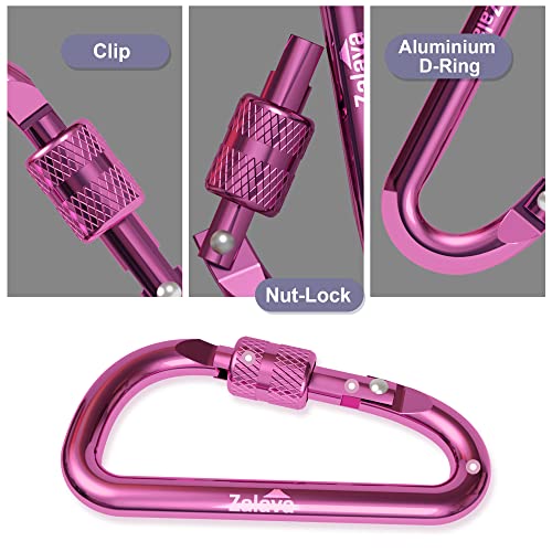 2-Inch Aluminum Carabiner Keychain - 6PCS Berry Pink