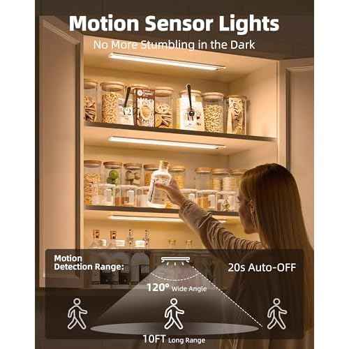 EZVALO Under Cabinet Lights, 14.5i'' Motion Sensor Light Indoor Dimmable, 4000mAh Rechargeable Closet Lights 3700K with Remote Control, Wireless Under Counter Light for Kitchen,Cabinet,Bedroom(4Pcs)