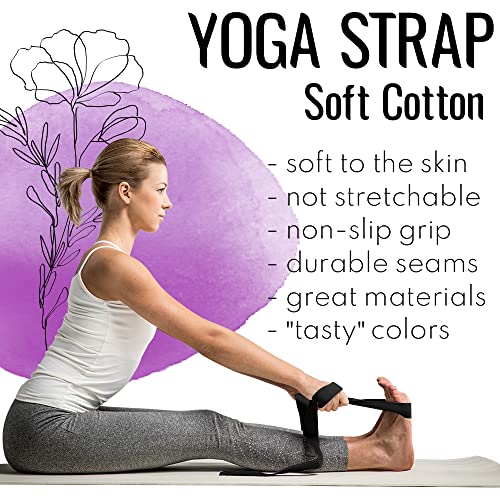 Yoga Strap for Stretching - Cotton 6 ft - Adjustable Non-Slip - Black