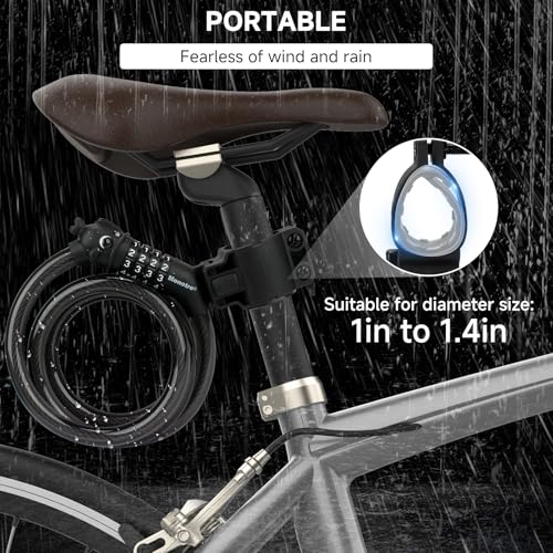 4-Digit Resettable Combination Bike Lock - 3.9 Feet Coiled Cable - Black-10mm