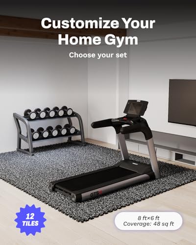Interlocking Gym Flooring Mats - 48 Sq Ft (12 Tiles) Black/White