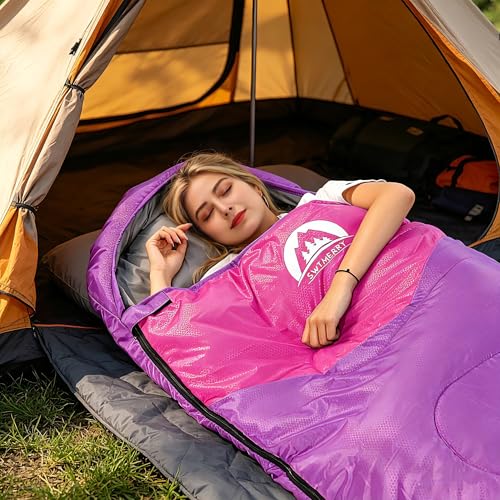 SWTMERRY 3-Season Sleeping Bag for Kids, Teens & Adults — Purple, Lightweight, Waterproof